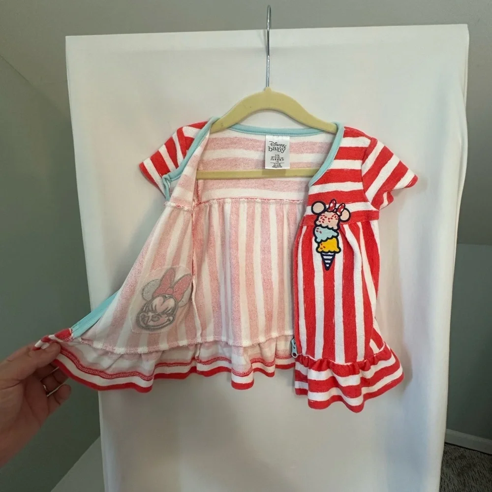 9-12Months Disney Baby Minnie Mouse Ice Cream Red Striped Beach Dress